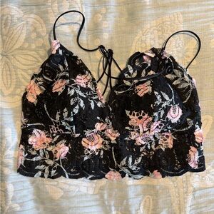 PINK Victoria's Secret Black and Pink Lace Bralette